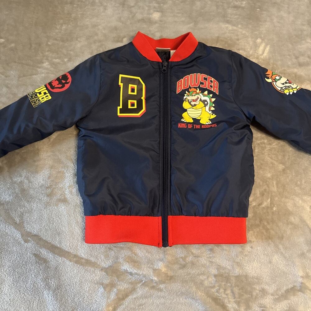 OFFICIAL NINTENDO/SUPER MARIO BOWSER FULL-ZIP VARSITY-STYLE JACKET KIDS SIZE 6/7